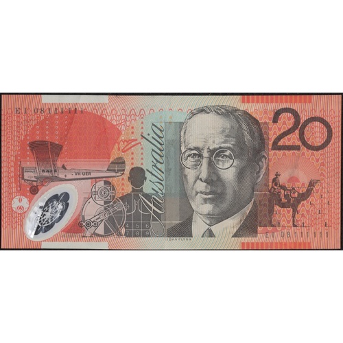 2008 $20 Note Stevens/Henry Solid Serials EI 08 111111 R421 Extremely Fine