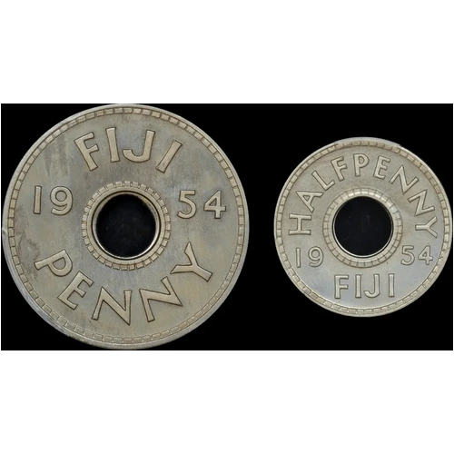 Fiji 1954 Copper Nickel Proof Pair Penny/Halfpenny PCGS PR65