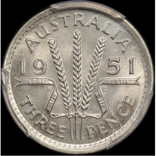 1951 Threepence Gem Unc (PCGS MS65)