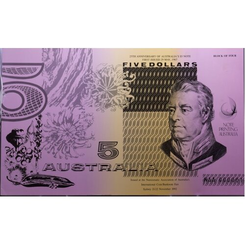 1992 Five Dollars Uncut Block of Four - 25th Anniversary