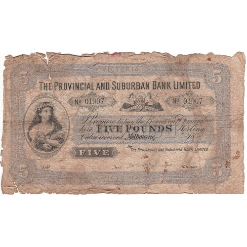 Provincial And Suburban Bank Five Pounds Victoria 18-- MVR#2a Very Good
