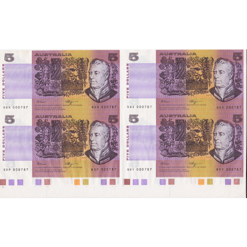 1990 Five Dollars Uncut Block of Four Fraser Higgins