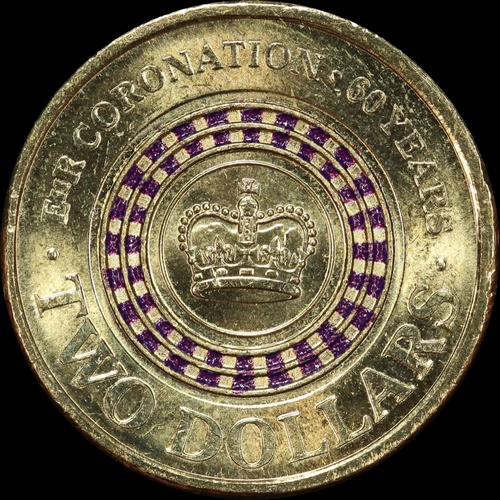 2013 Coloured 2 Dollar Coin Purple Crown Coronation Uncirculated