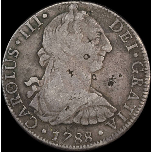 Mexico 1788 Silver 8 Reales KM# 106.2a Numerous chopmarks about VF
