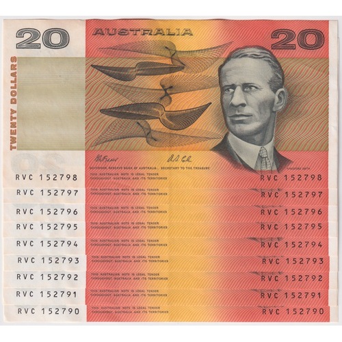 1991 $20 Consecutive Run of 9 Notes Fraser/Cole R413 good EF