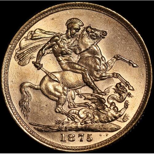 1875 Sydney Mint Young Head Sovereign about Unc