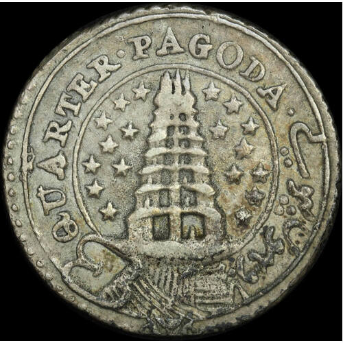 India (British EIC) Madras 1808 Silver Quarter Pagoda KM# 352 about EF