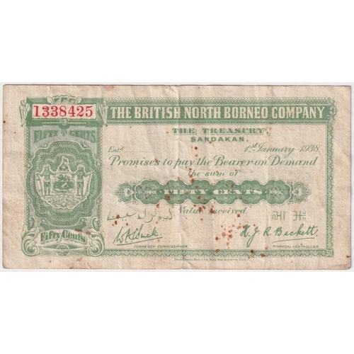 British North Borneo 1938 Fifty Cents P# 27 about VF