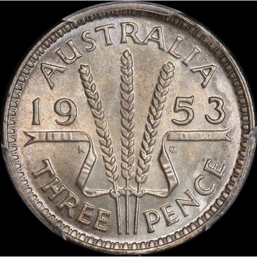 1953 Threepence Gem Unc (PCGS MS66)