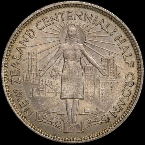 New Zealand 1940 Silver Half Crown Centennial KM#14 Uncirculated