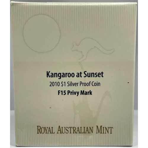 2010 One Dollar Silver Proof Coin Kangaroo at Sunset F15 Privy Mark