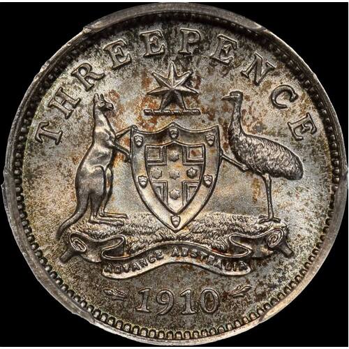 1910 Threepence Gem Unc (PCGS MS66)