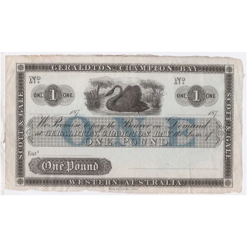 Unissued 1 Pound Note ca1870 Scott & Gale Champion Bay good EF