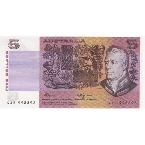 1990 $5 Note Fraser/Higgins QJR Last Prefix R212L Uncirculated