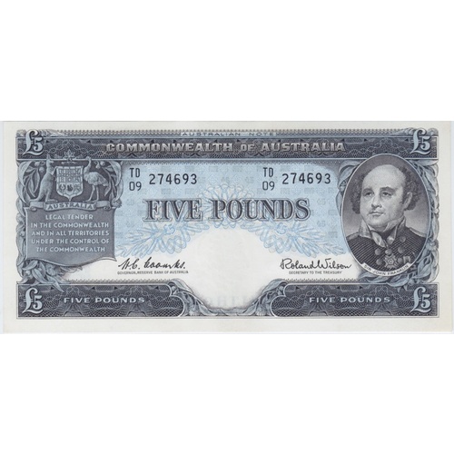 1960 Five Pound TD/09 Last Prefix Coombs/Wilson R50L PCGS Choice Unc 64