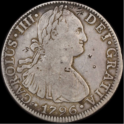 Mexico 1796 Silver 8 Reales with chopmarks KM#109 good Fine