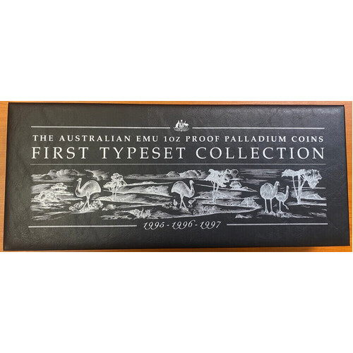 Australia 1oz Palladium 3 Coin Proof Set Emu 1995 to 1997 in Presentation Case
