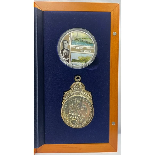 Cook Islands Silver 1oz Proof Coin and Medallion Set 2004 Sydney and Emden Battle