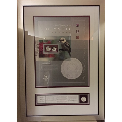Sydney 2000 Olympic Silver One Ounce Proof Coin in Frame - Kookaburra and Waratah