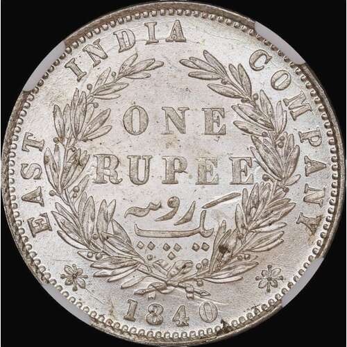 India (British) 1840 Silver Rupee KM# 458.2 NGC MS63