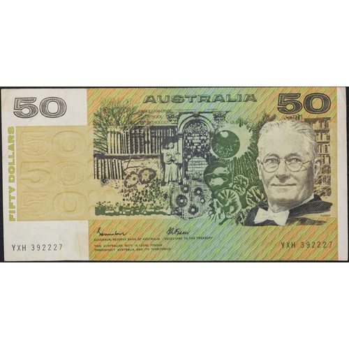 1985 $50 Note Gothic Serials Side Thread Johnston/Fraser YXH Last Prefix R509aL good VF