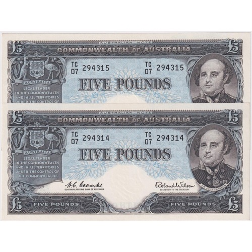 1960 Five Pound Consecutive Pair Coombs/Wilson R50 Uncirculated