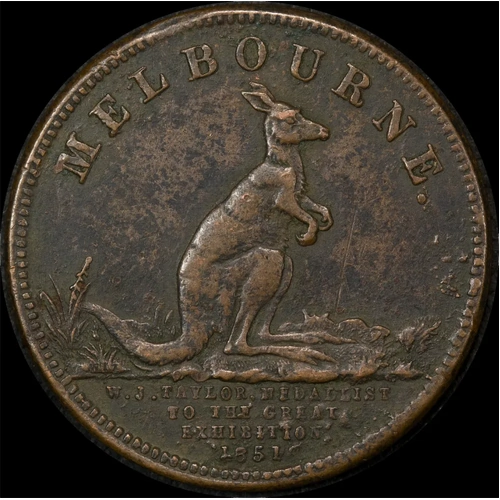 WJ Taylor Copper Halfpenny Token ca 1854 A# 573 about VF