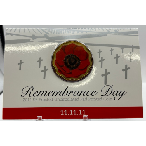 2011 5 Dollar Uncirculated Coin Remembrance Day Red Poppy