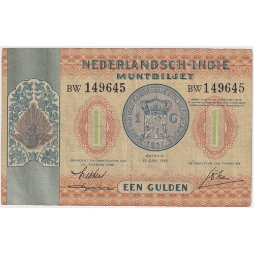 Netherlands Indies 1940 1 Gulden P#108 Good VF