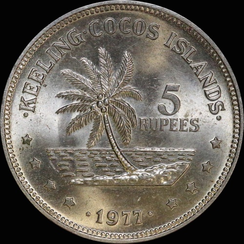 Keeling-Cocos Islands 1977 Copper-Nickel 5 Rupees KM# 5 Uncirculated