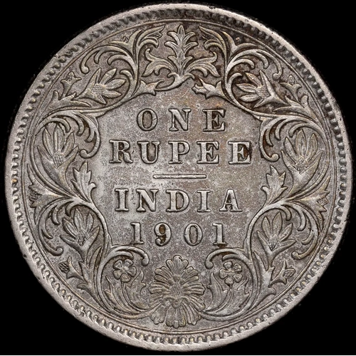India (British) 1901-B Silver Rupee Prid# 140 good EF