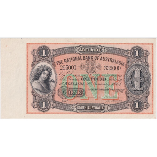 National Bank of Australasia (Adelaide) 1904 1 Pound Unissued Specimen Note MVR# 4a about Unc