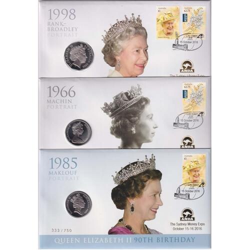 2016 20 Cent PNC Trio QEII 90th Birthday Sydney Money Expo Gold Overprint