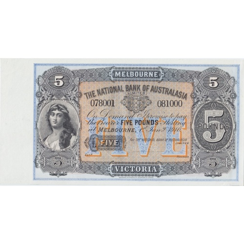 National Bank of Australasia (Melbourne) 1910 Five Pounds Unissued Specimen Note MVR# 4b Uncirculated