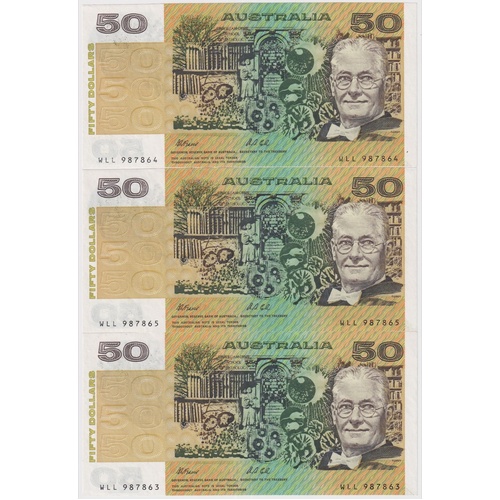 1991 $50 Trio Fraser/Cole R513 Ink Stain about Uncirculated