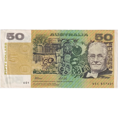 1991 $50 Note Fraser/Cole Missing Partial Serial Error R513 Extremely Fine