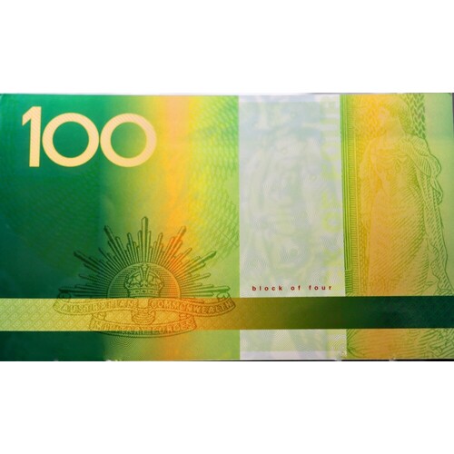 1999 100 Dollars Uncut Block of Four Premium Red Serials