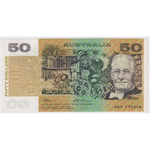 1993 $50 Note Fraser/Evans R515 about EF - Missing Left Serial Number