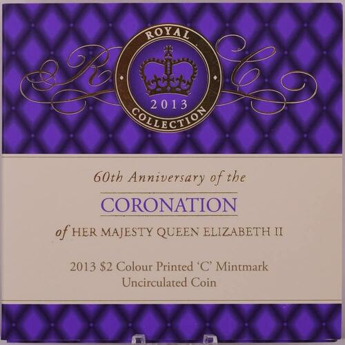 2013 2 Dollar Coin C Mintmark in Folder Coronation Purple Crown
