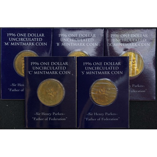 1996 1 Dollar Set of 5 Mintmark Coins Henry Parkes 