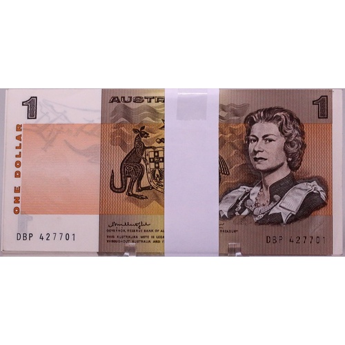 1976 $1 Note DBP Test Serials (Double Fold Paper) Knight/Wheeler R76bi Uncirculated Bundle of 100 Notes