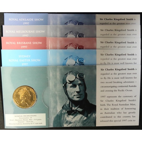1997 1 Dollar Set of 5 Coins Kingsford Smith Mintmarks CSMBA