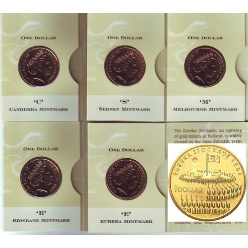 2004 Eureka Complete Set of 5 Mintmarks $1 Coins