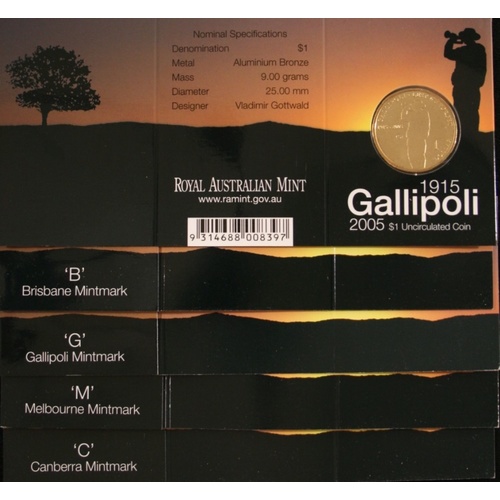 2005 1 Dollar Set of 5 Mintmark Coins Gallipoli 
