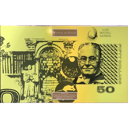 1994 50 Dollar Uncut Block of Four Notes - Red Serials