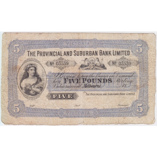 Provincial And Suburban Bank Unissued Five Pounds Victoria 18-- MVR#2a good VF