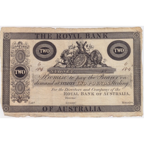 The Royal Bank of Australia (Sydney) ca 1842 2 Pounds Printer's Proof MVR# 1 GEF