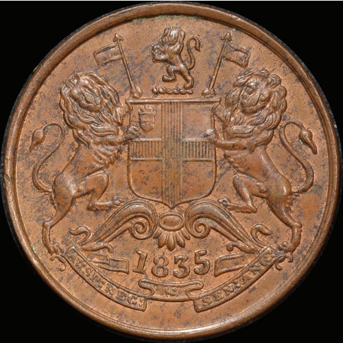 British India  1835 Copper 1/2 Anna KM# 447.1 Uncirculated