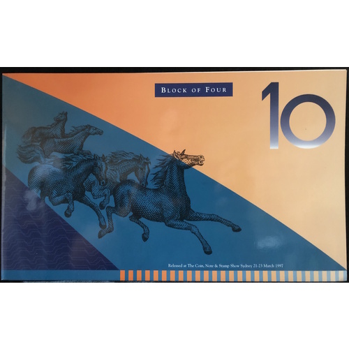 1997 Ten Dollars Uncut Block of Four - Deluxe Black Serials