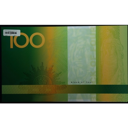 1999 One Hundred Dollars Uncut Block of Four Deluxe Black Serials
